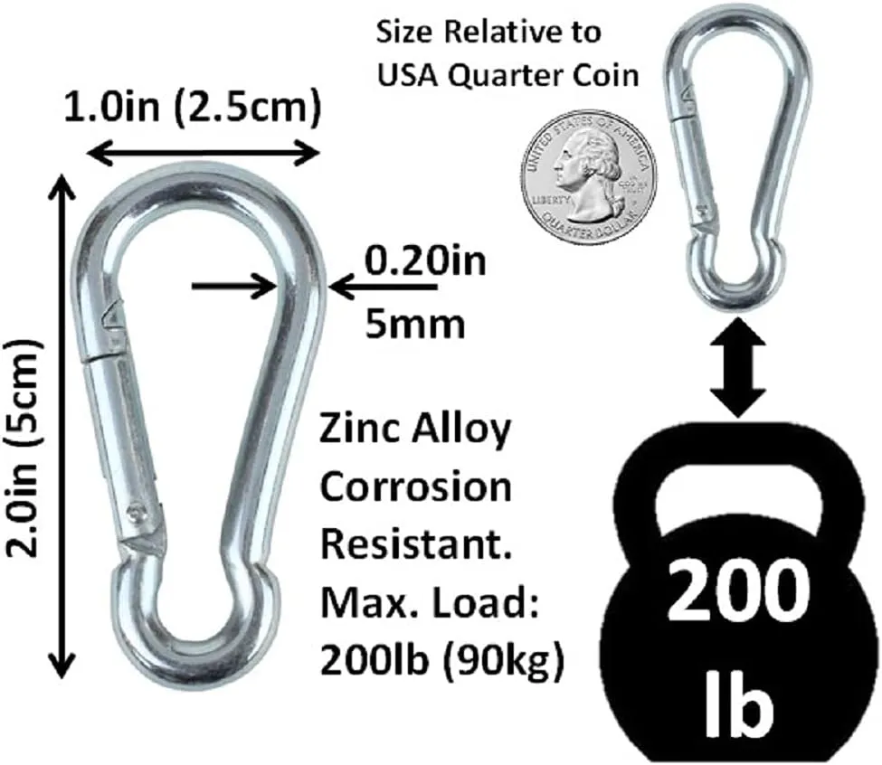 | 50 Pack and 100 Pack | Bulk Heavy Duty Carabiner Snap Clip Hooks |Black, Zinc and Stainless | Contractors, Gyms, Fitness Centers, Business, Industrial
