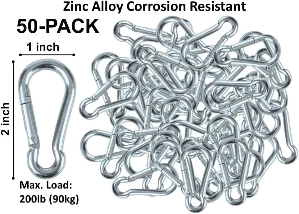 | 50 Pack and 100 Pack | Bulk Heavy Duty Carabiner Snap Clip Hooks |Black, Zinc and Stainless | Contractors, Gyms, Fitness Centers, Business, Industrial