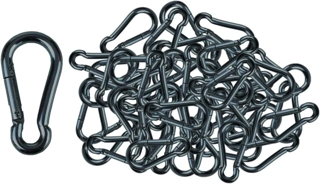 | 50 Pack and 100 Pack | Bulk Heavy Duty Carabiner Snap Clip Hooks |Black, Zinc and Stainless | Contractors, Gyms, Fitness Centers, Business, Industrial