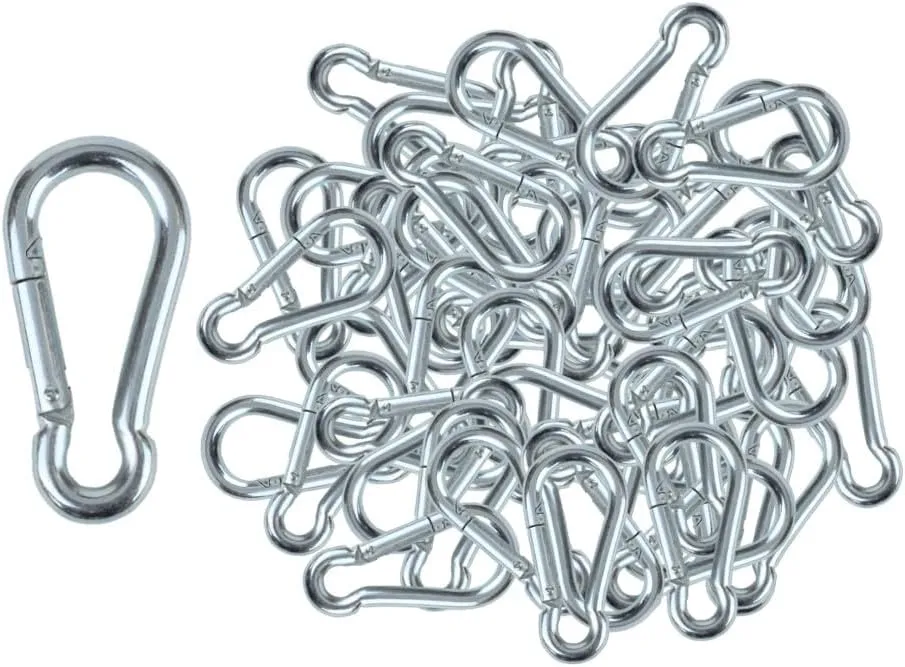 | 50 Pack and 100 Pack | Bulk Heavy Duty Carabiner Snap Clip Hooks |Black, Zinc and Stainless | Contractors, Gyms, Fitness Centers, Business, Industrial