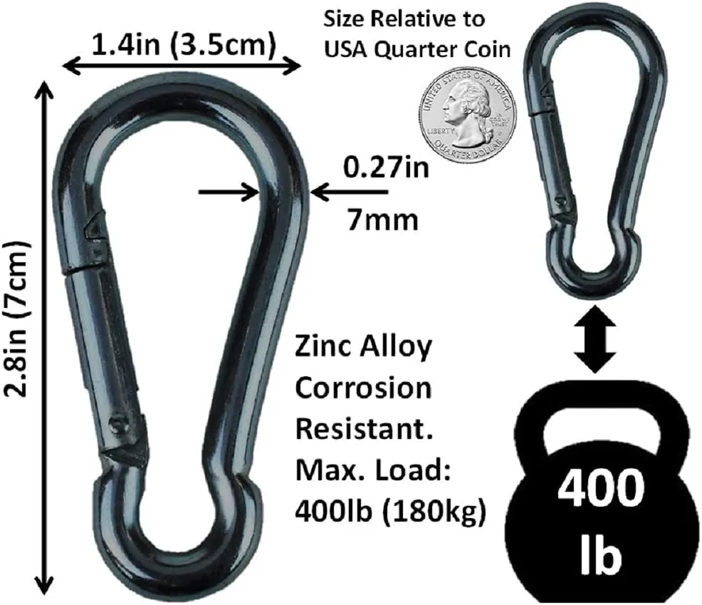 | 50 Pack and 100 Pack | Bulk Heavy Duty Carabiner Snap Clip Hooks |Black, Zinc and Stainless | Contractors, Gyms, Fitness Centers, Business, Industrial
