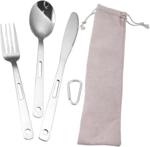 1 Set Portable Camping Cutlery Stainless Steel Outdoor Utensils for Picnic Bbq Hiking Convenient Travel Tableware with Modern Design