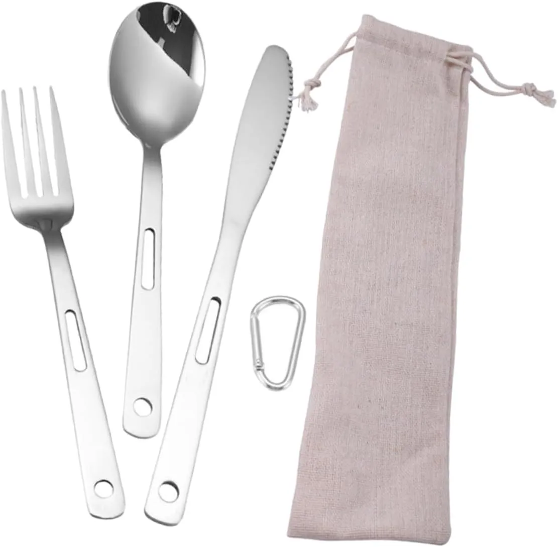 1 Set Portable Camping Cutlery Stainless Steel Outdoor Utensils for Picnic Bbq Hiking Convenient Travel Tableware with Modern Design