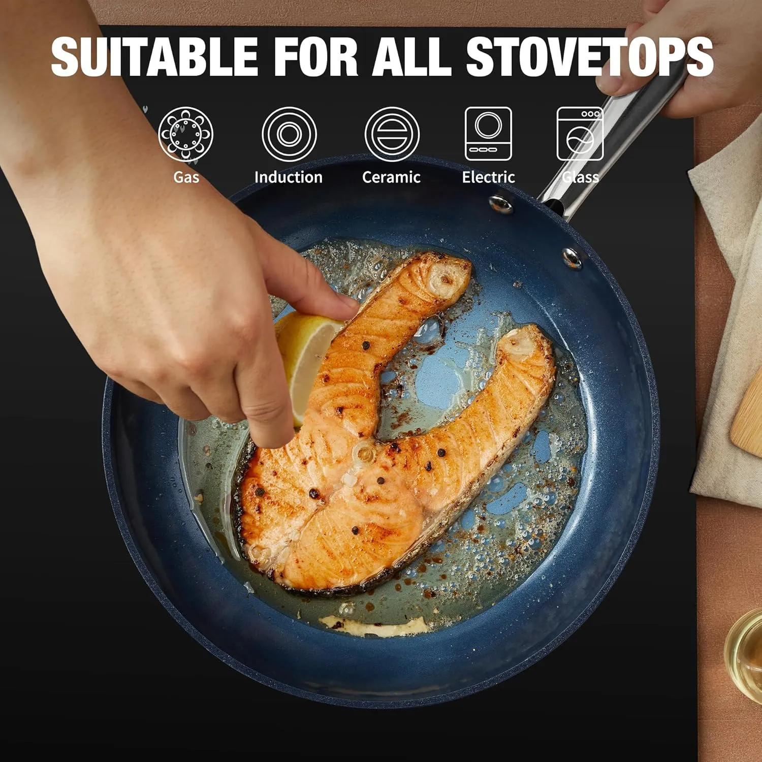 10 Inch Nonstick Frying Pan with Lid, Ceramic Skillet, Effortless Cleaning,10 inch Small Pan with Heat-Resistant Handle, Compatible with All Stoves, Gradient Blue