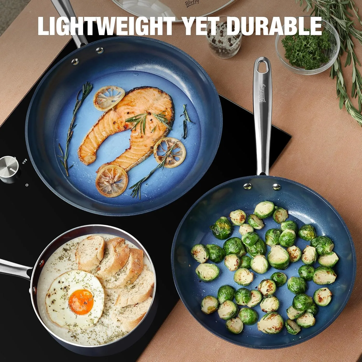 10 Inch Nonstick Frying Pan with Lid, Ceramic Skillet, Effortless Cleaning,10 inch Small Pan with Heat-Resistant Handle, Compatible with All Stoves, Gradient Blue