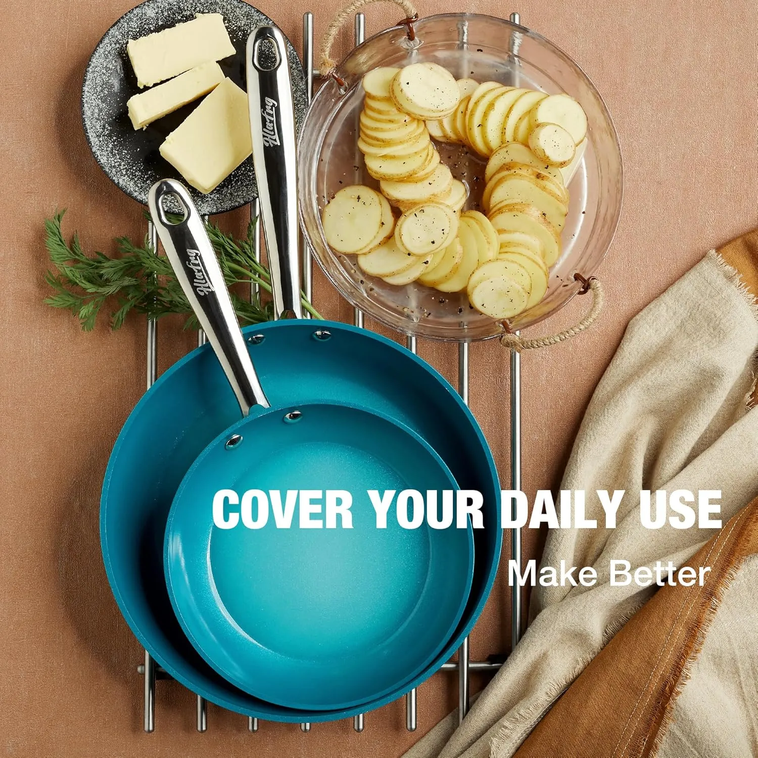 10 Inch Nonstick Frying Pan with Lid, Ceramic Skillet, Omelet Pan, Effortless Cleaning,10 inch Small Pan with Heat-Resistant Handle, Compatible with All Stoves, Cyan