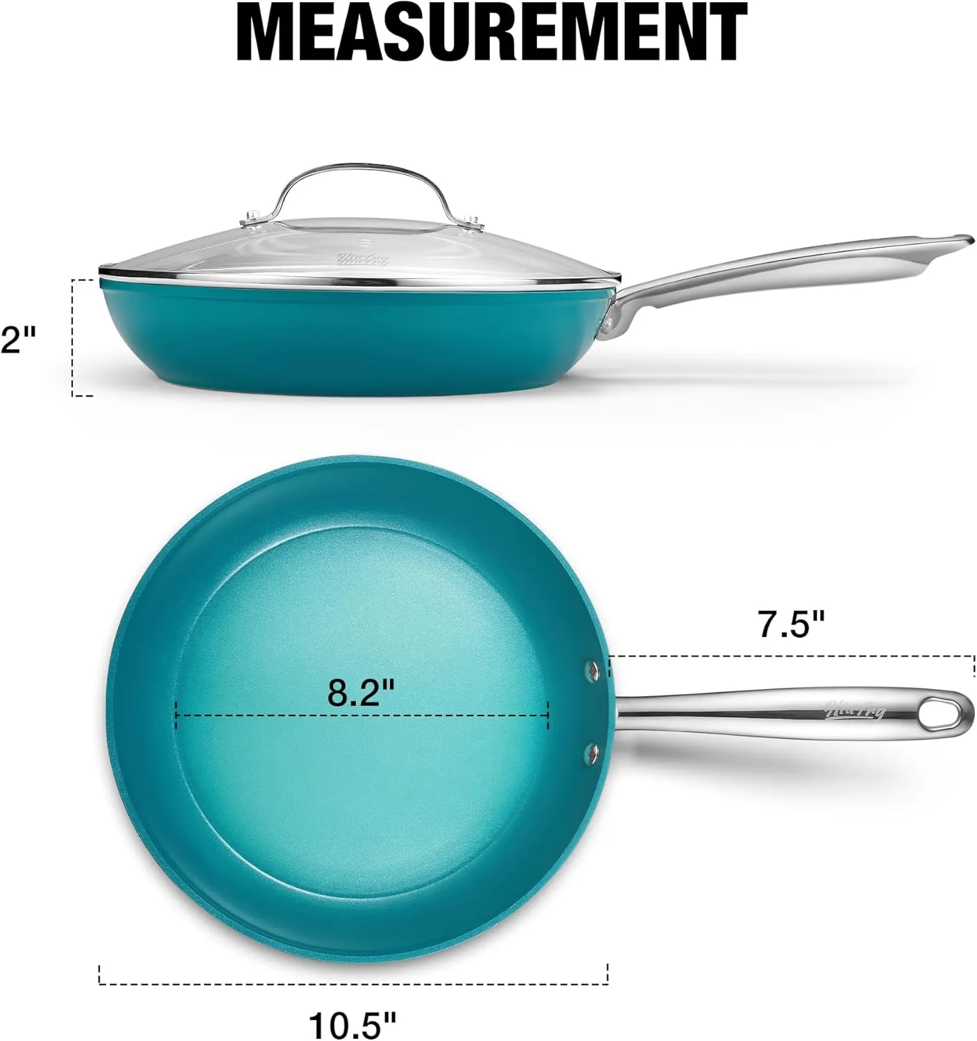 10 Inch Nonstick Frying Pan with Lid, Ceramic Skillet, Omelet Pan, Effortless Cleaning,10 inch Small Pan with Heat-Resistant Handle, Compatible with All Stoves, Cyan