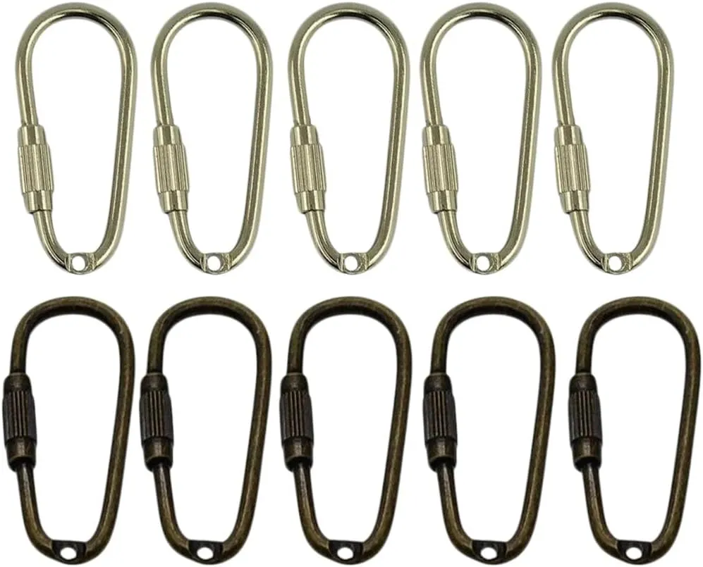 10 Pcs Silver Bronze Steel Pear Oval Screw Lock Carabiner Key Ring Hook Tool Keychain Lanyard Gift