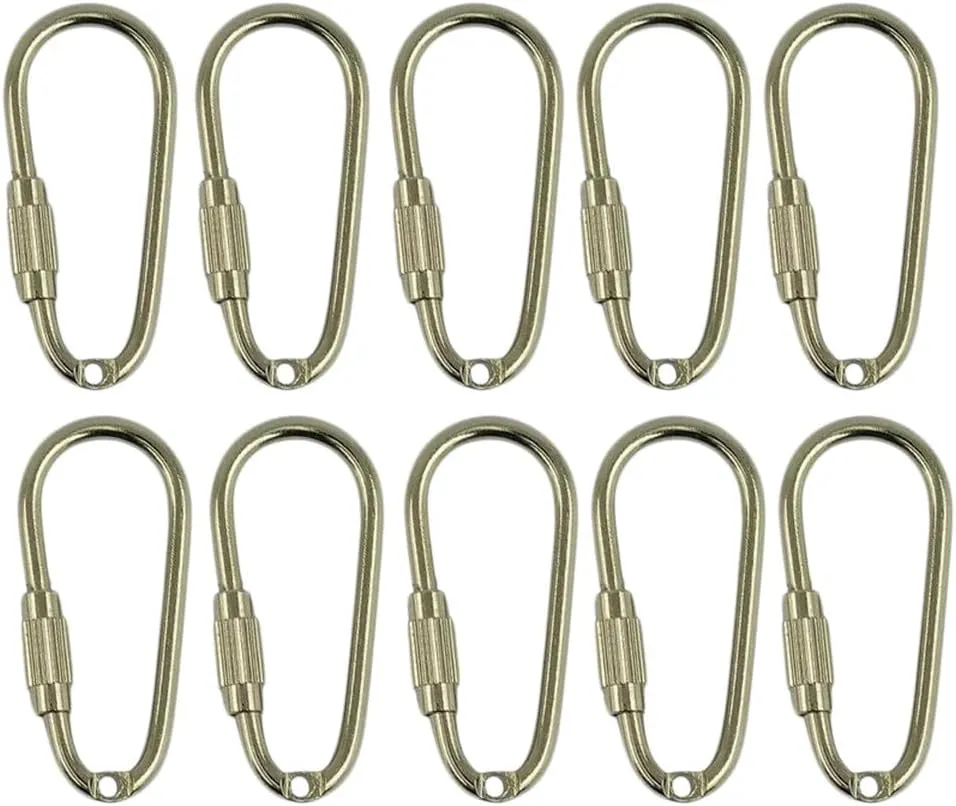 10 Pcs Silver Bronze Steel Pear Oval Screw Lock Carabiner Key Ring Hook Tool Keychain Lanyard Gift