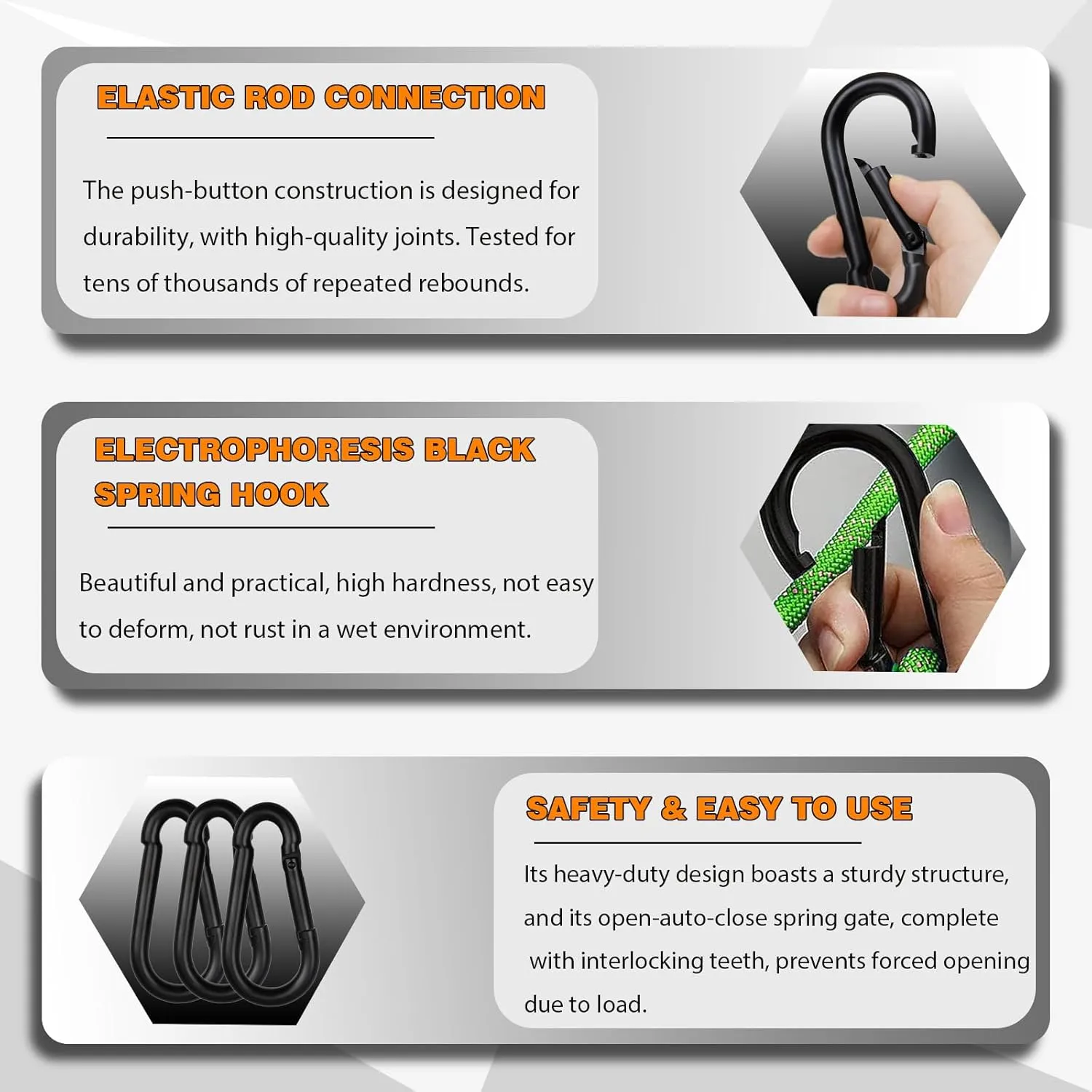 100PCS Black Carabiner Clip, M5 2Inch Spring Snap Hook Quick Link Small Carabiner Clips, 3/16'' Spring Carabiner Link Buckle for Fishing Camping Hammock Dog Leashes-220LBS Holding Capacity.