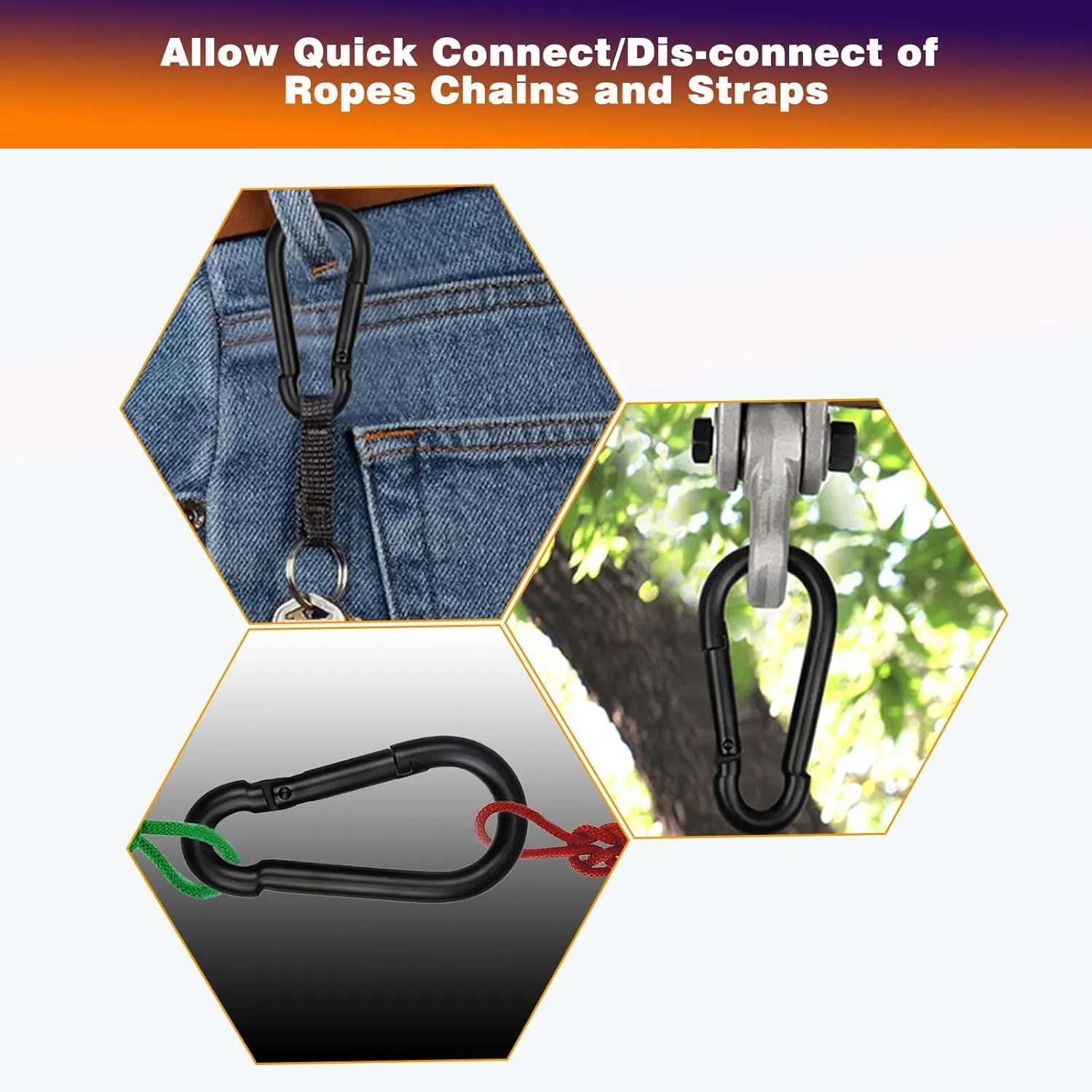 100PCS Black Carabiner Clip, M5 2Inch Spring Snap Hook Quick Link Small Carabiner Clips, 3/16'' Spring Carabiner Link Buckle for Fishing Camping Hammock Dog Leashes-220LBS Holding Capacity.