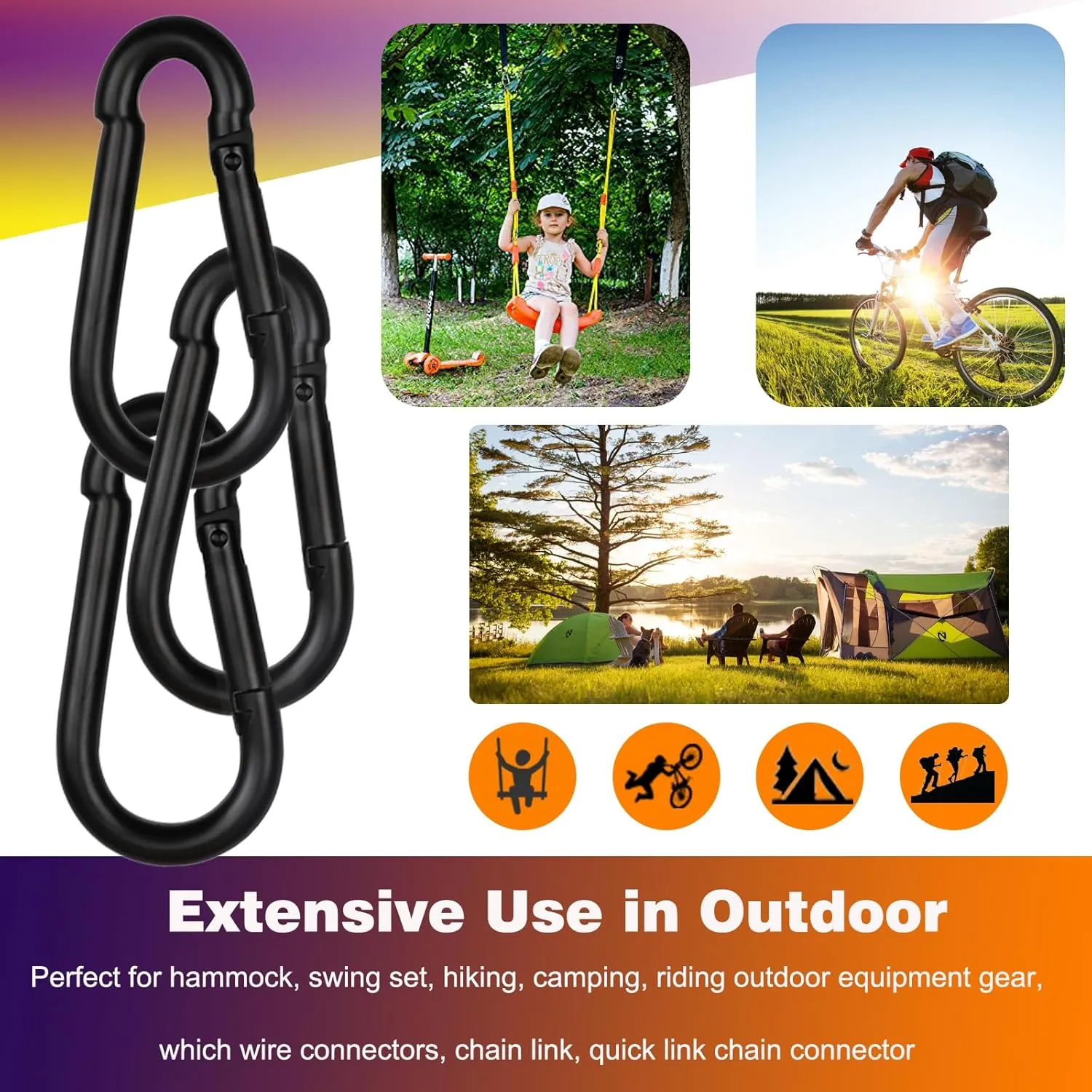 100PCS Black Carabiner Clip, M5 2Inch Spring Snap Hook Quick Link Small Carabiner Clips, 3/16'' Spring Carabiner Link Buckle for Fishing Camping Hammock Dog Leashes-220LBS Holding Capacity.