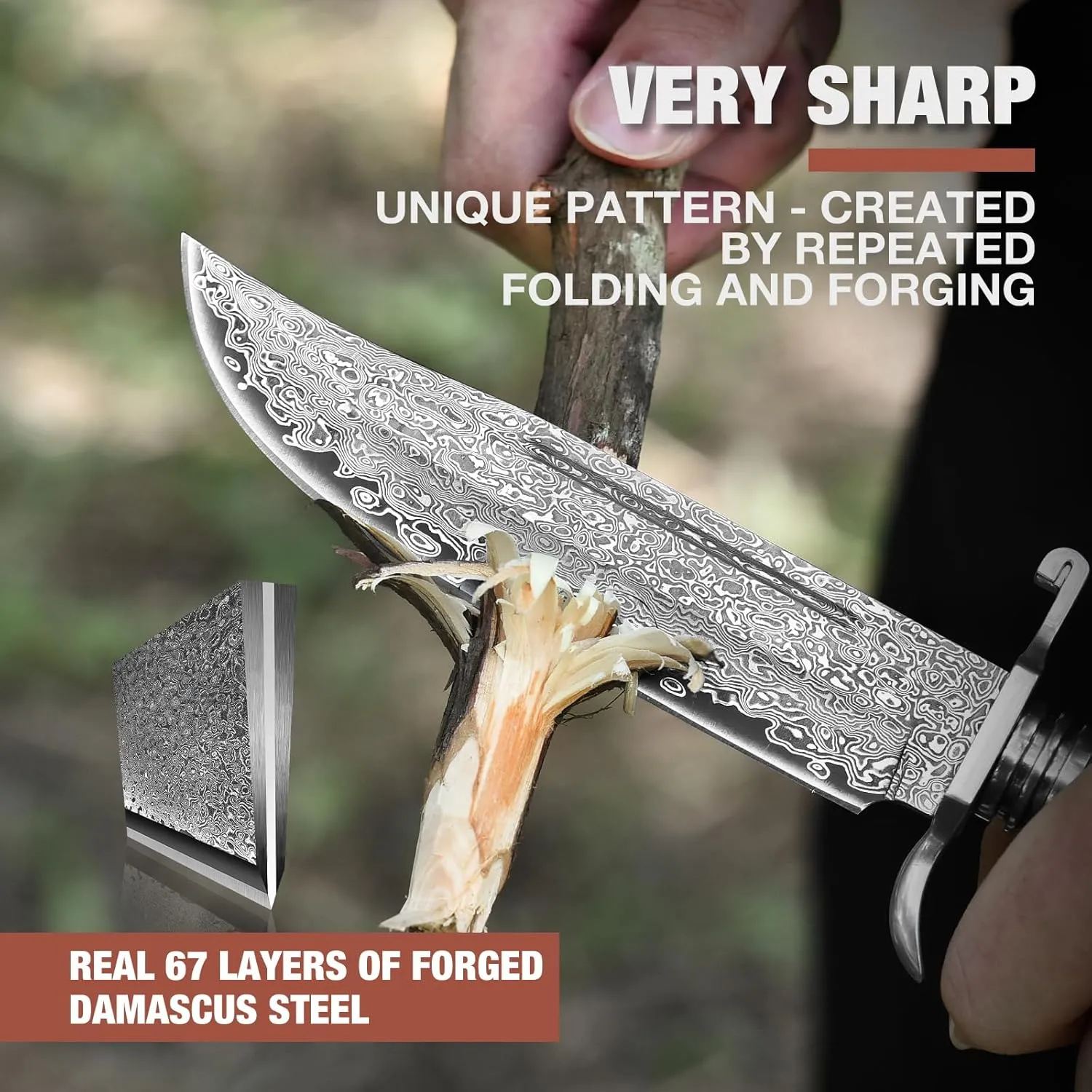 10.5 Inch Bowie Knife with Sheath, Outdoor Hunting Survival Bushcraft Fixed Blade Knife (C-Japanese Type-Damascus Blade)