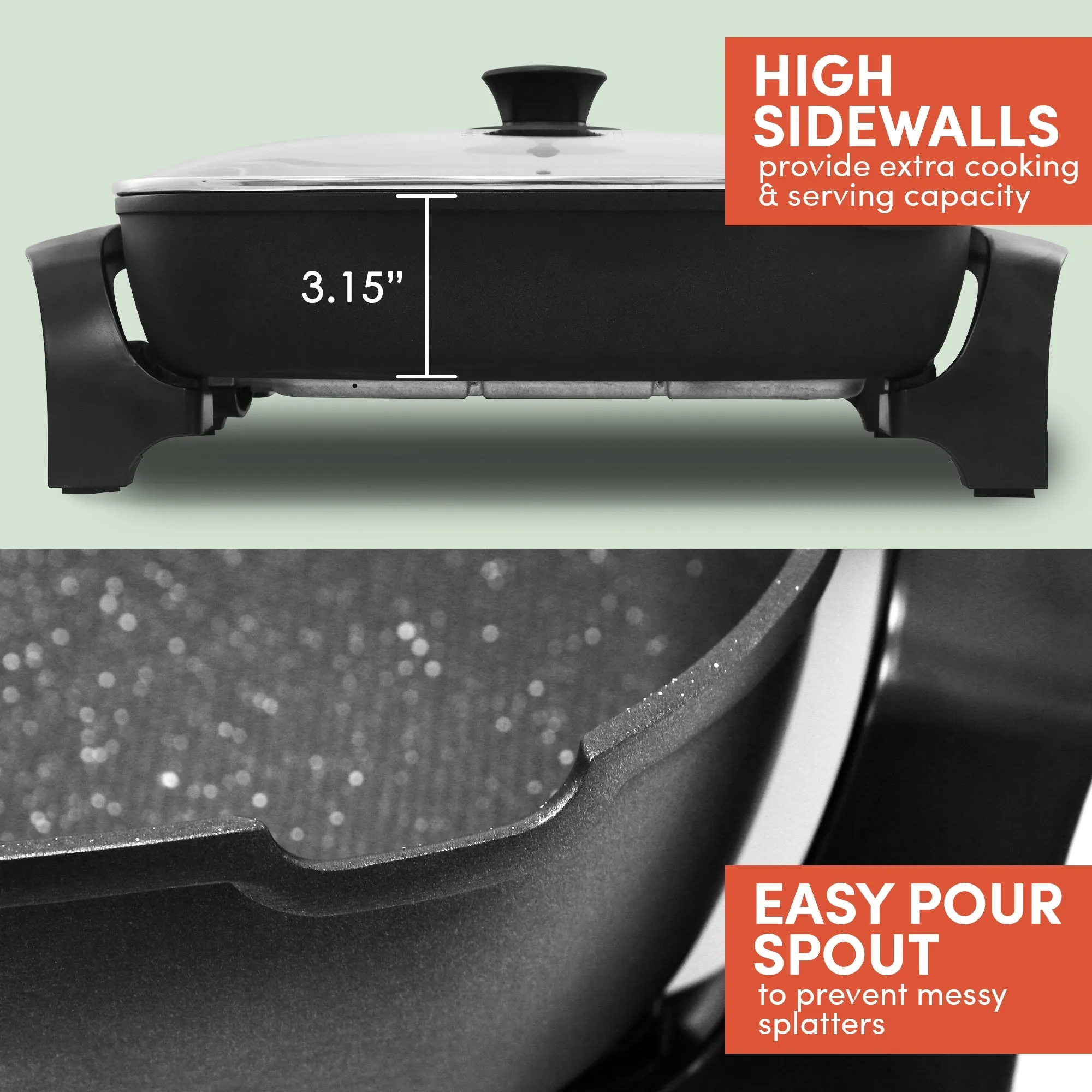 10.5 Qt. Heavy Duty Nonstick Electric Skillet with Glass Lid