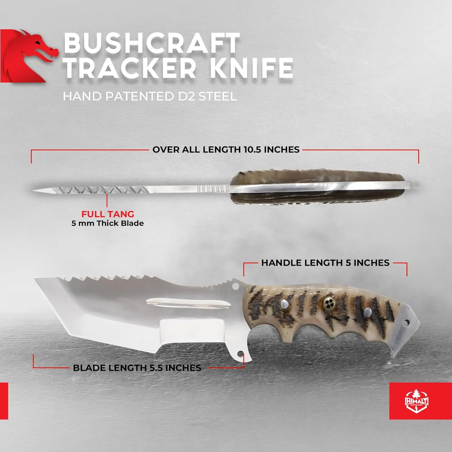 10" Handmade D2 Steel-Fixed Blade Hunting Knives With Sheath-Ram Horn Handle-Bushcraft knife, Survival Knife-Camping knife-Ideal For EDC, skinning, Camping, Outdoor-Best Hunting.