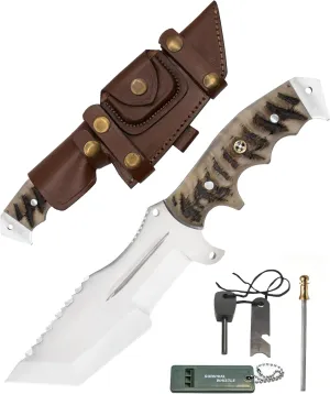 10" Handmade D2 Steel-Fixed Blade Hunting Knives With Sheath-Ram Horn Handle-Bushcraft knife, Survival Knife-Camping knife-Ideal For EDC, skinning, Camping, Outdoor-Best Hunting.