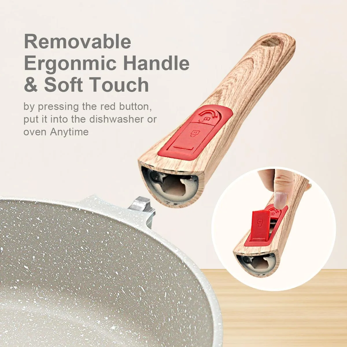 11 Inch/5Qt Nonstick Deep Frying Pan with Lid, Non Stick Skillet with Removable Handle, Aluminum Sauté Pan Compatible with All Stovetops, Dishwasher& Oven Safe (White)