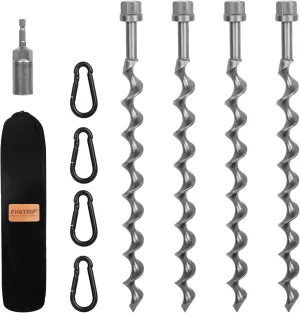 11.5" Ground Anchors Screw-in, 4-Pack Earth Anchors with Carabiners and Power Nut Driver Drill Bit, Heavy Duty Steel Anchors for Camping Tents, Swing Sets, Securing Animals, Sheds and Trampolines