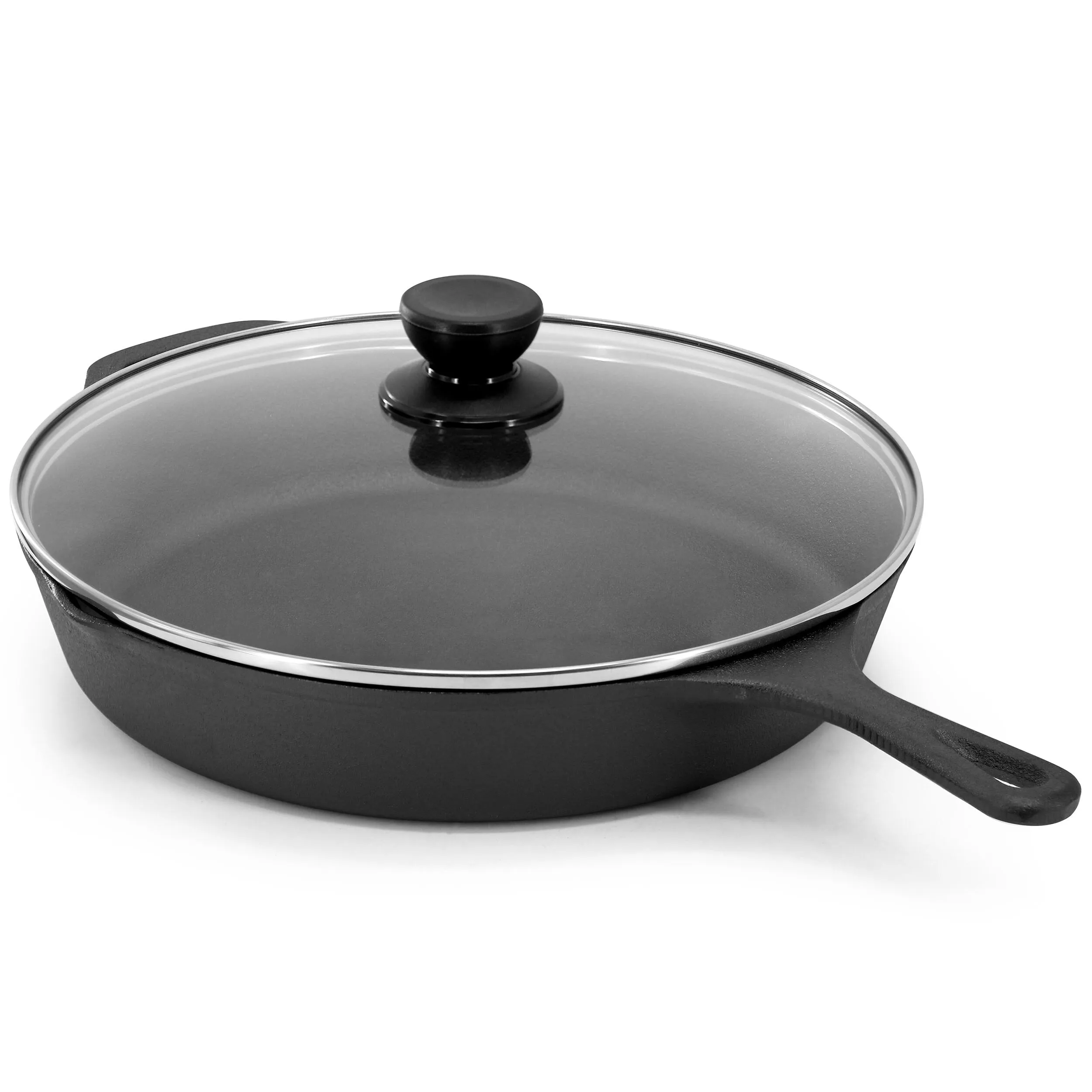 12 Inch Pre-Seasoned Cast Iron Skillet Includes Glass Lid and Silicone Handle Cover