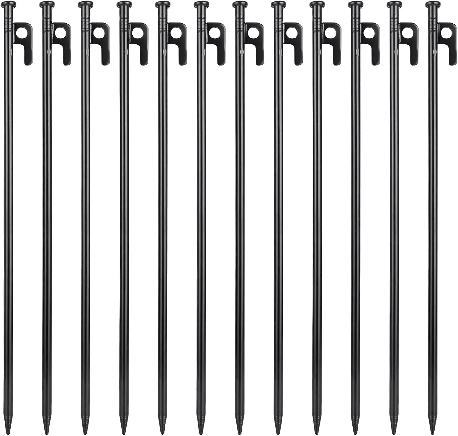 12 Pcs 16 Inch Tent Stakes Heavy Duty Metal Tent Pegs, Camping Steel Tent Stakes for Unbreakable and Inflexible Camping Backyard Rocky Ground