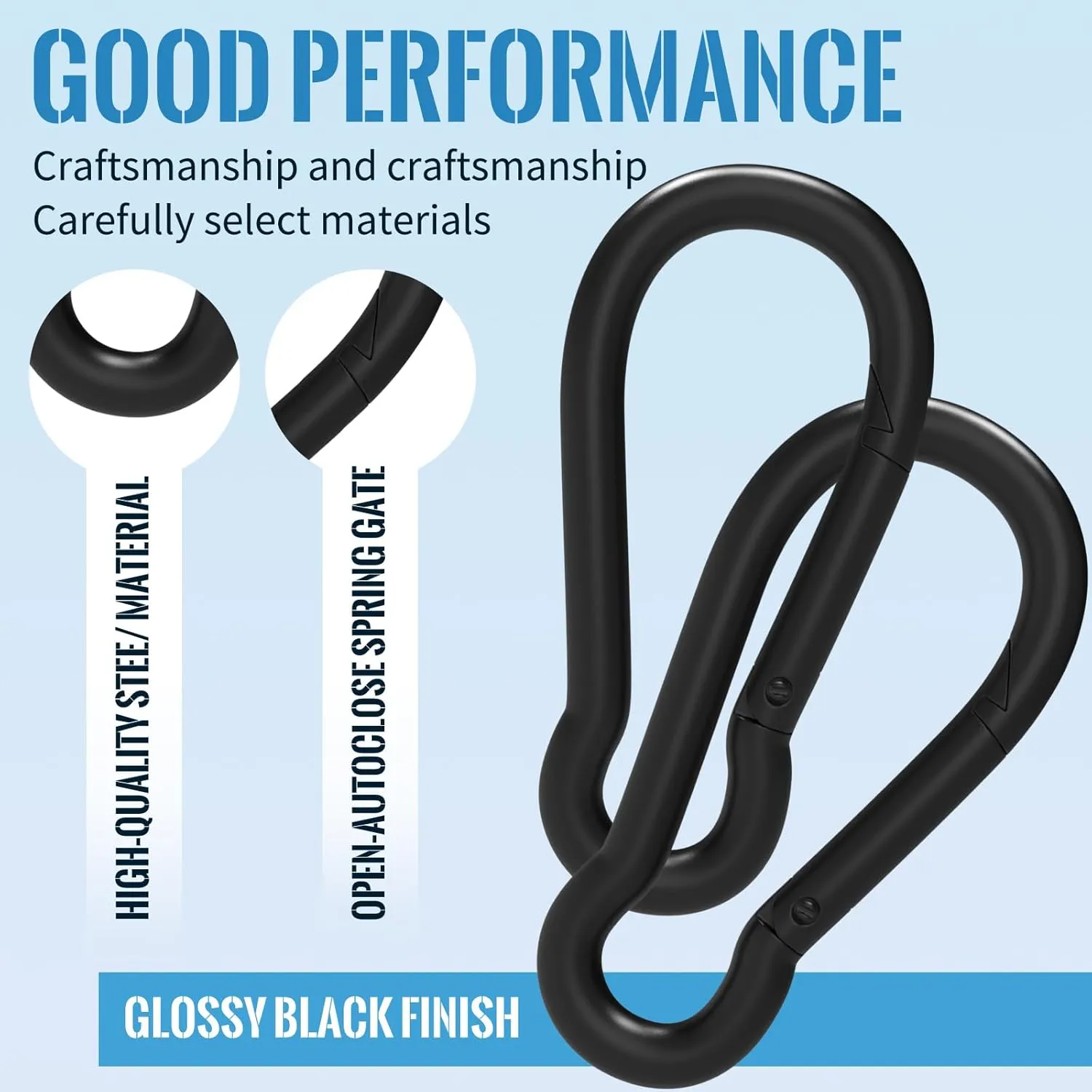 120PCS M5 Carabiner Clips, 2 Inch Heavy Duty Spring Snap Hook, Quick Links Keychain Hook for Outdoor Camping, Swing Hammock, Gym, 200LBS Holding Capacity, Black