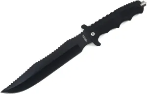 13.5" Black Tactical Fixed Blade Survival Knife with Glass Breaker and Saw