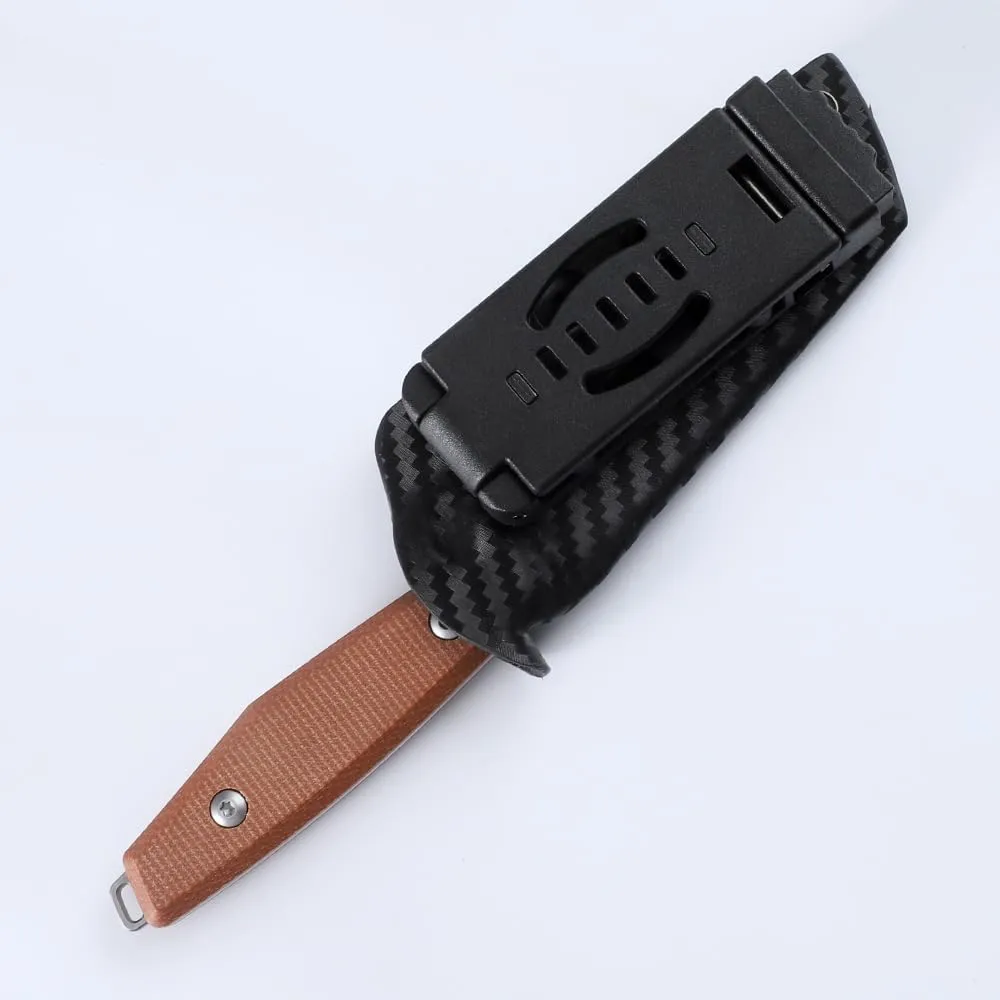 14C28N steel fixed blade knife with kydex sheath, EDC outdoor camping survival hunting fruit knife (Brown handle)