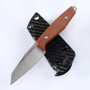 14C28N steel fixed blade knife with kydex sheath, EDC outdoor camping survival hunting fruit knife (Brown handle)