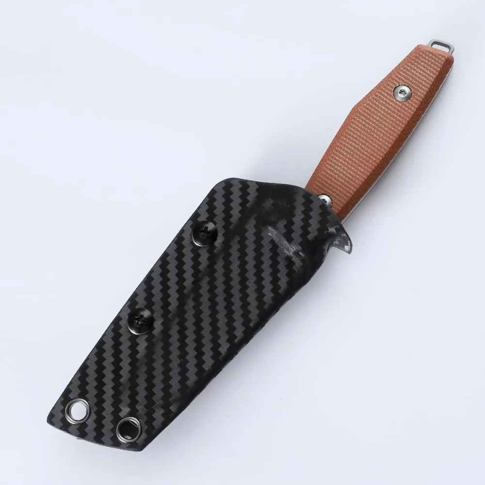 14C28N steel fixed blade knife with kydex sheath, EDC outdoor camping survival hunting fruit knife (Brown handle)