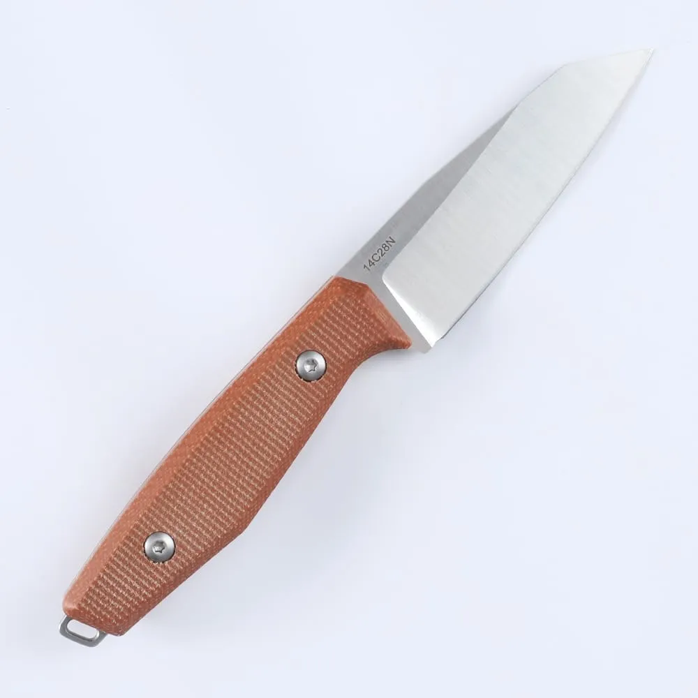 14C28N steel fixed blade knife with kydex sheath, EDC outdoor camping survival hunting fruit knife (Brown handle)