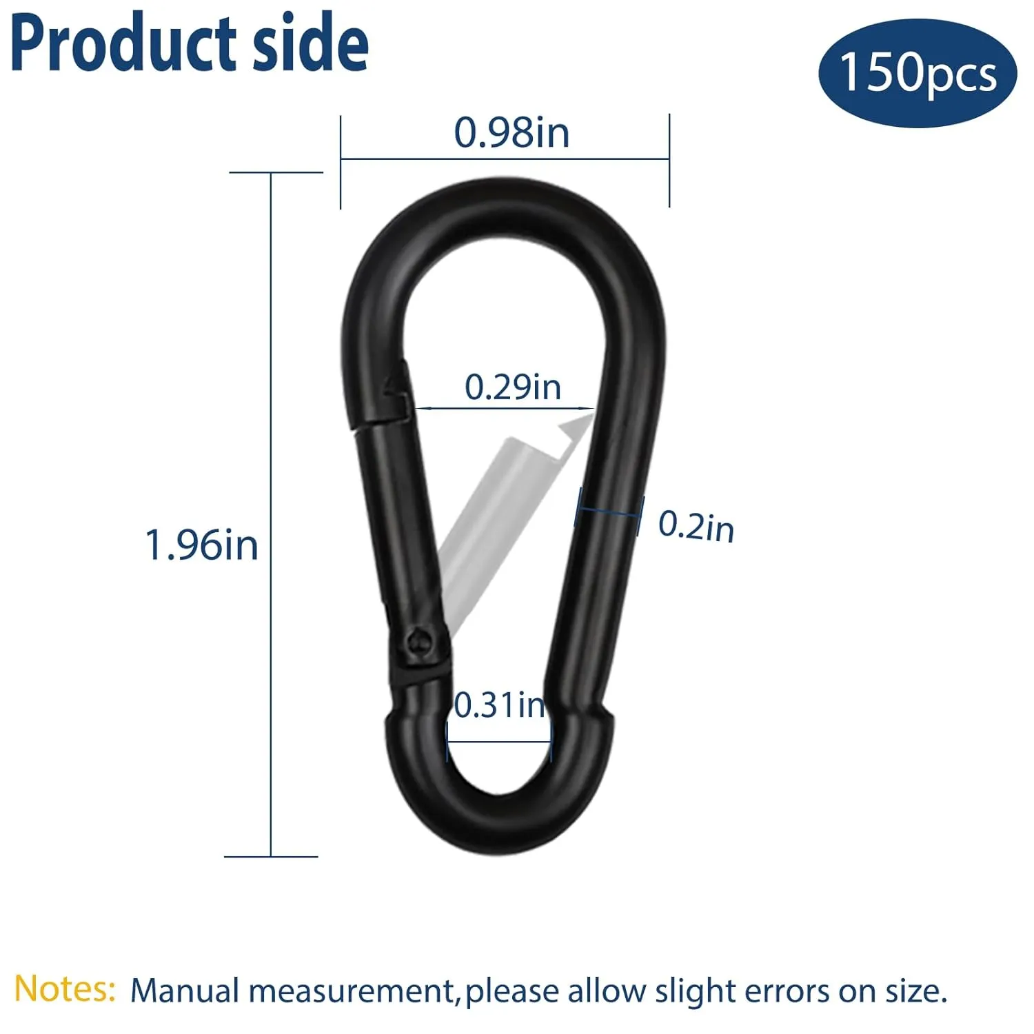 150 PCS M5 Carabiners, 3/16Inch Galvanized Steel Black Quick Link Small Carabiner Clips, 1.97'' Spring Carabiner Link Buckle for Fishing Camping Hammock Dog Leashes-220LBS Holding Capacity