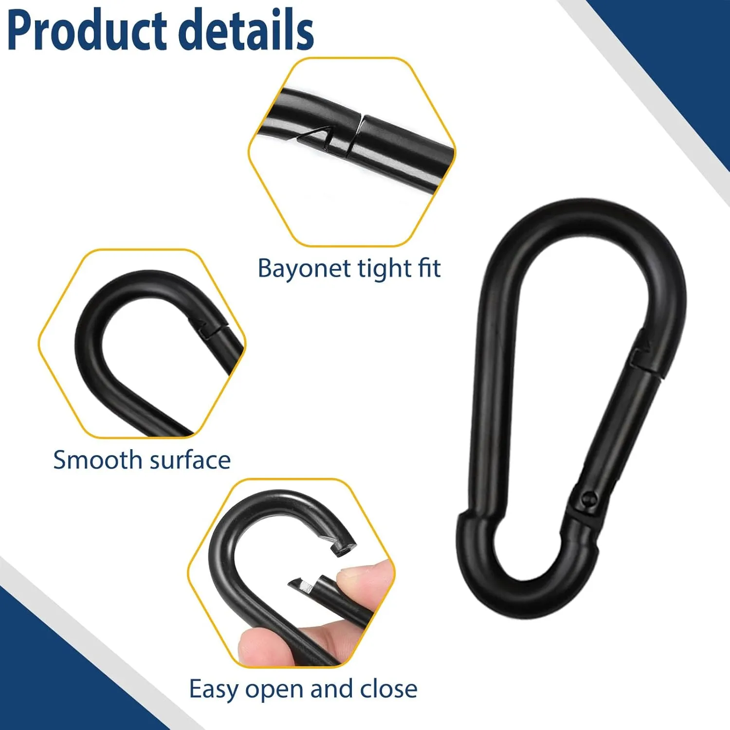 150 PCS M5 Carabiners, 3/16Inch Galvanized Steel Black Quick Link Small Carabiner Clips, 1.97'' Spring Carabiner Link Buckle for Fishing Camping Hammock Dog Leashes-220LBS Holding Capacity
