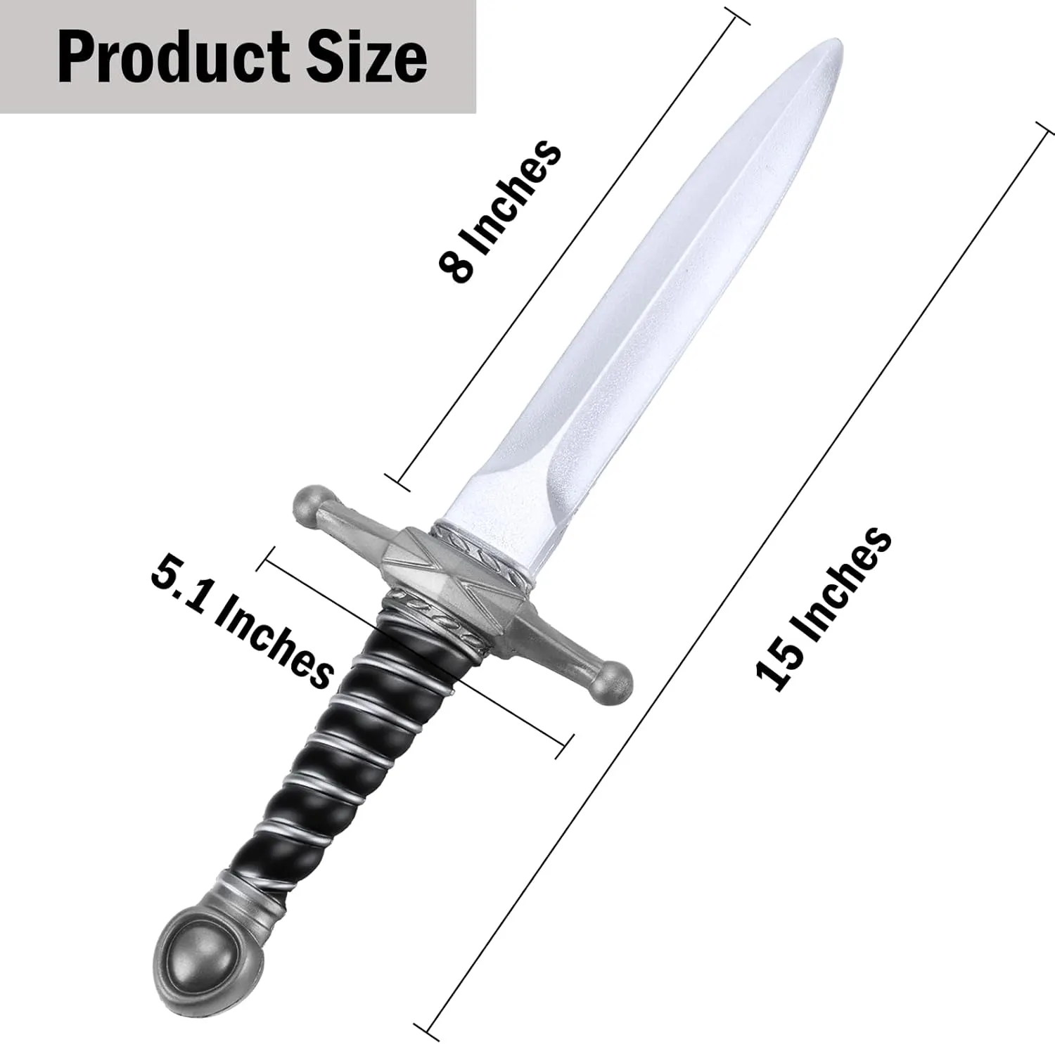 15" Fake Foam Swords Martial Arts Weapons, Realistic Dagger Knife Toy, Foam Short Sword Prop for Play Fighting and Assassins Costume Accessory