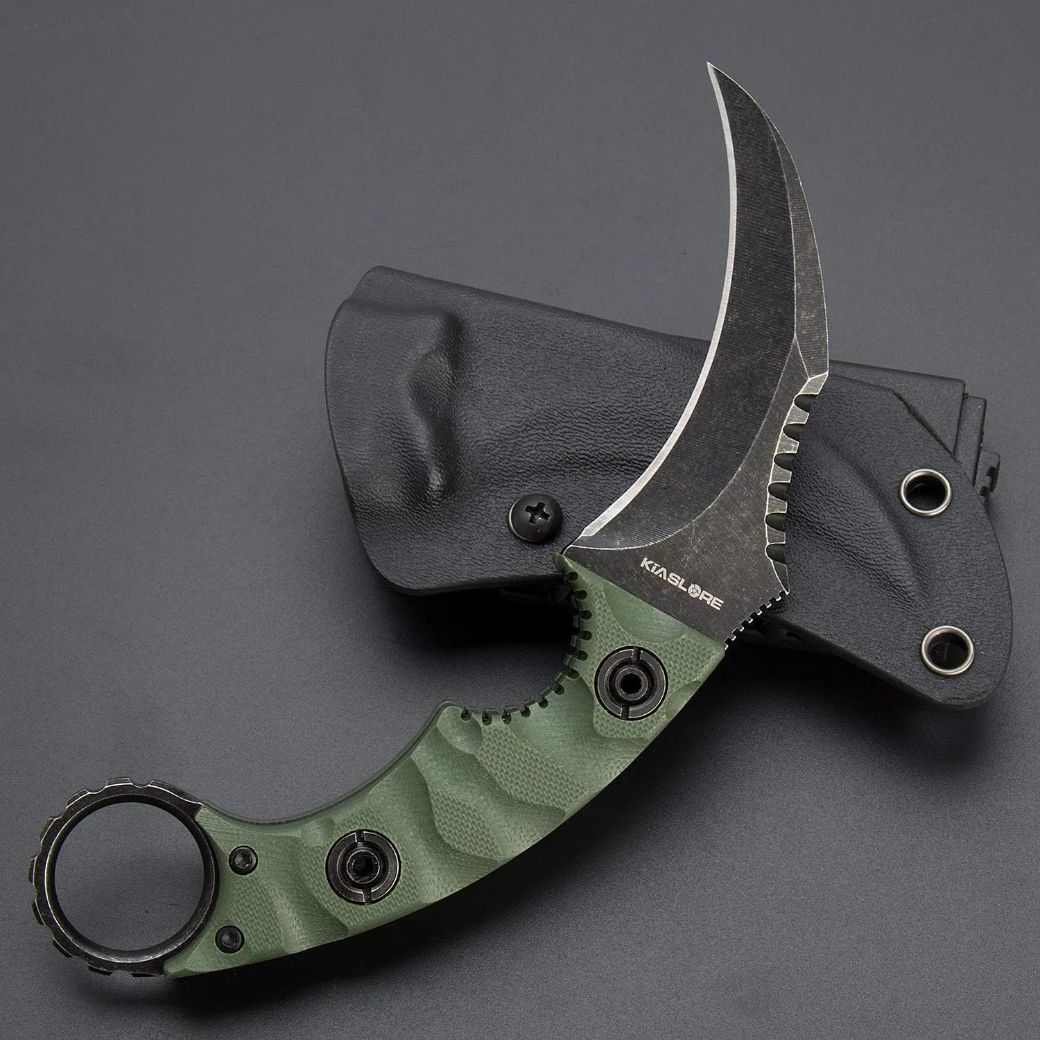 1911K Tactical Knife Fixed Blade Teeth Knife D2 Curved Blade & G10 Handle for Outdoor Survival, Camping, Bushcraft and Hunting, with Sheath