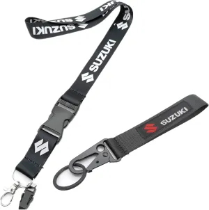 1PCS Motorcycle Lanyard and 1PCS Embroidered Keychain for Suzuki Motorcycles Bike Biker Key Chain Accessories (Black)