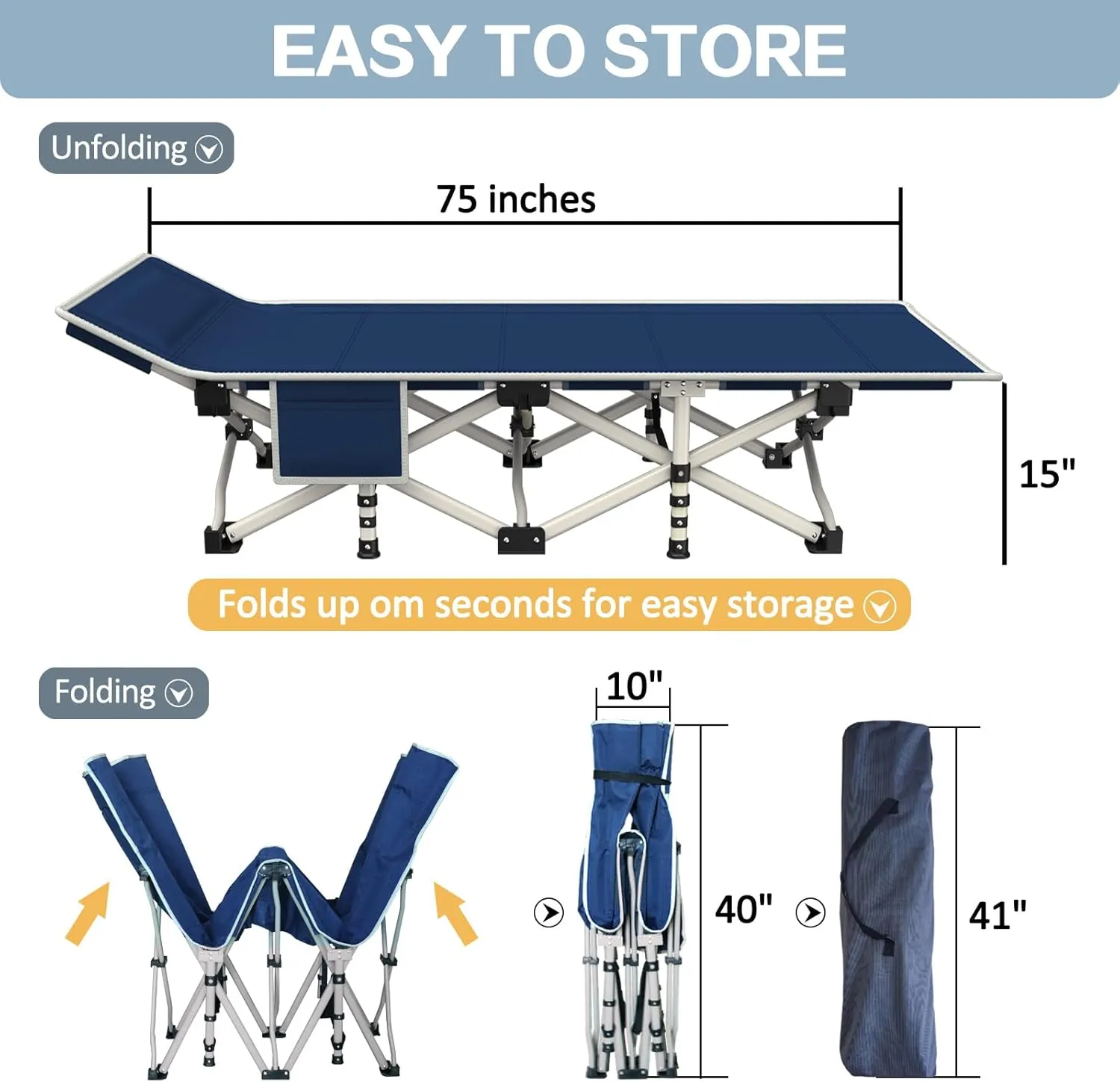 2 Pack Camping Cot with Comfortable Mattress Cots for Sleeping Camping Bed Sleeping Cot Folding Cot Double Layer Oxford Heavy Duty with Carry Bag for Home Office Outdoor Travel Nap