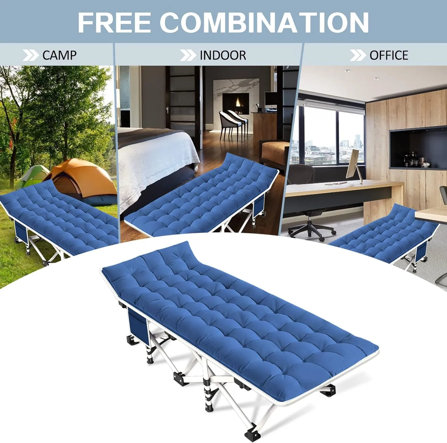 2 Pack Camping Cot with Comfortable Mattress Cots for Sleeping Camping Bed Sleeping Cot Folding Cot Double Layer Oxford Heavy Duty with Carry Bag for Home Office Outdoor Travel Nap
