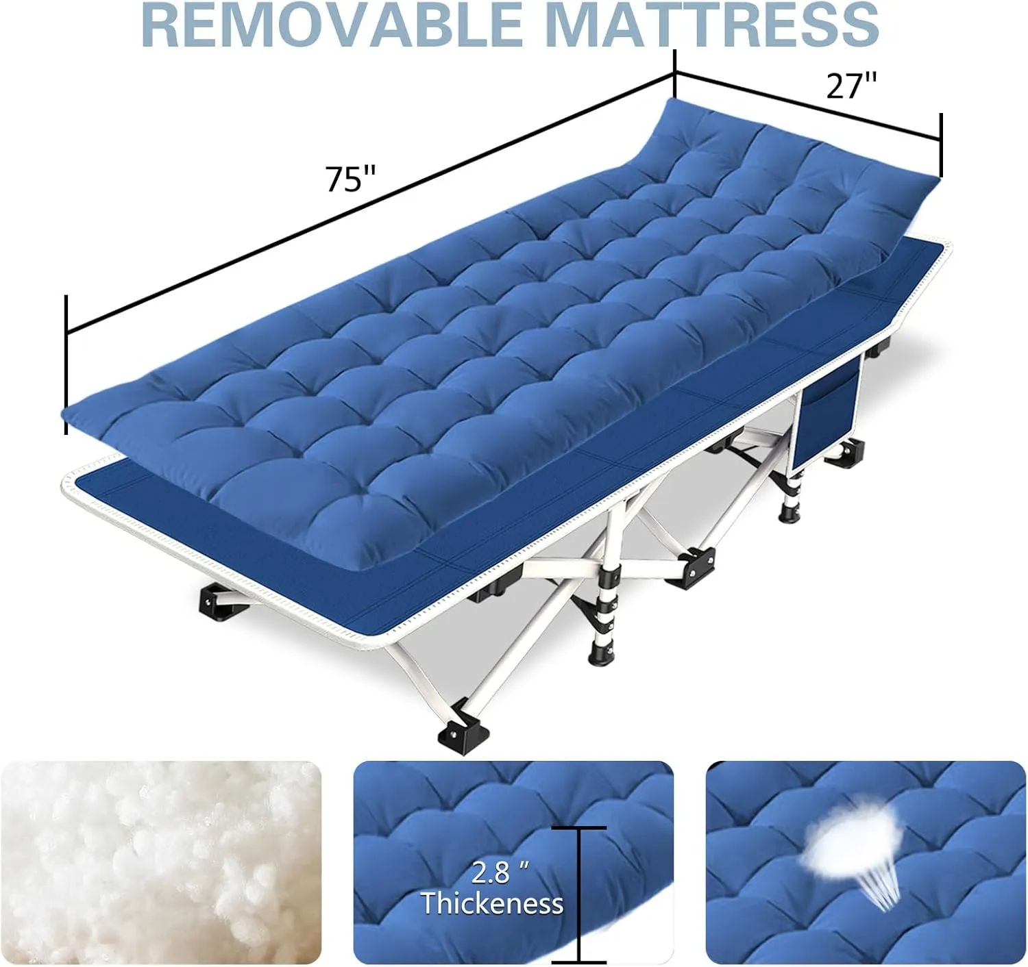 2 Pack Camping Cot with Comfortable Mattress Cots for Sleeping Camping Bed Sleeping Cot Folding Cot Double Layer Oxford Heavy Duty with Carry Bag for Home Office Outdoor Travel Nap