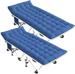 2 Pack Camping Cot with Comfortable Mattress Cots for Sleeping Camping Bed Sleeping Cot Folding Cot Double Layer Oxford Heavy Duty with Carry Bag for Home Office Outdoor Travel Nap