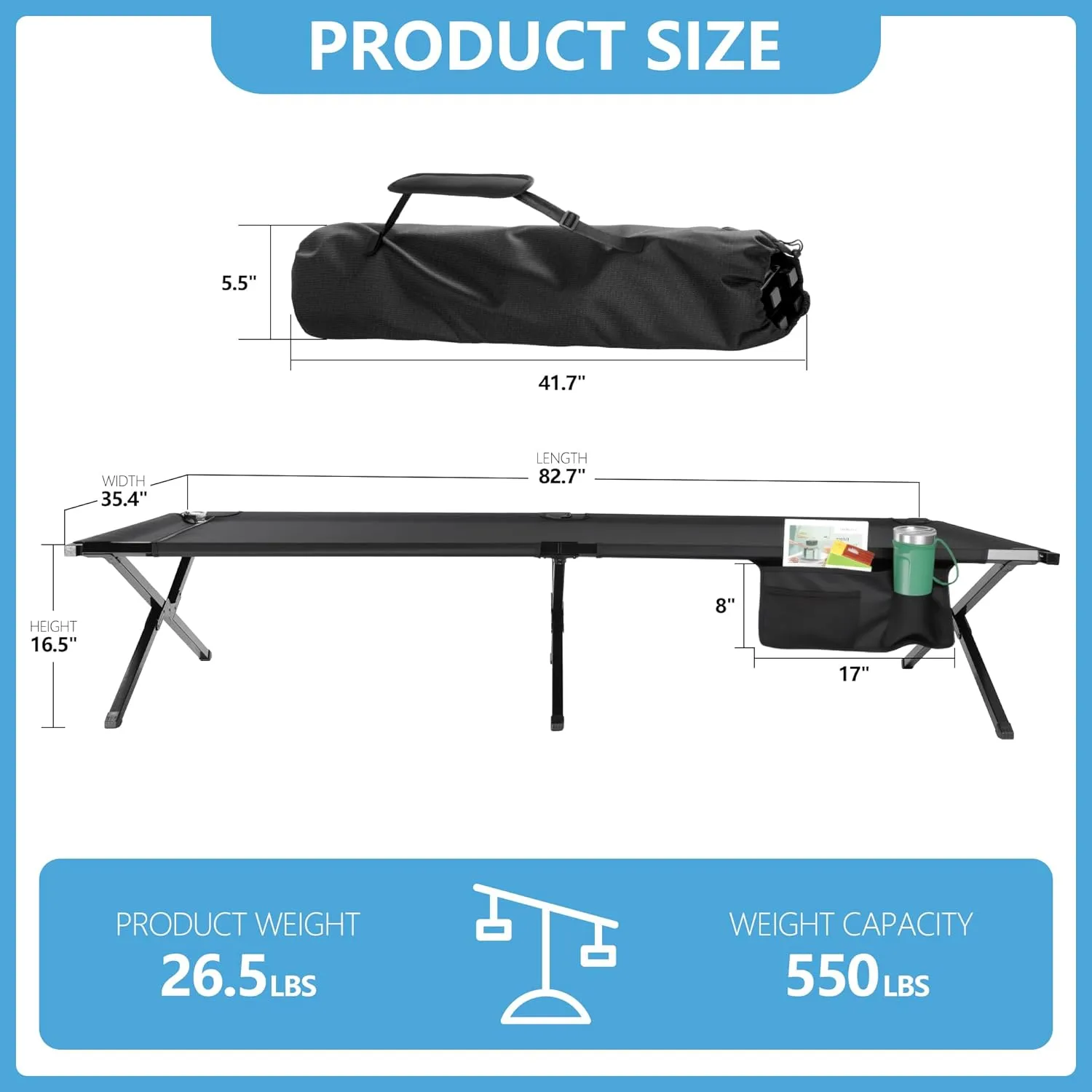 2 Pack Extra Wide Camping Cot for Adults Oversized Sleeping Cots XXL Folding Bed with Carry Bag Portable Cot for Outdoor,Support to 550 lbs,Black