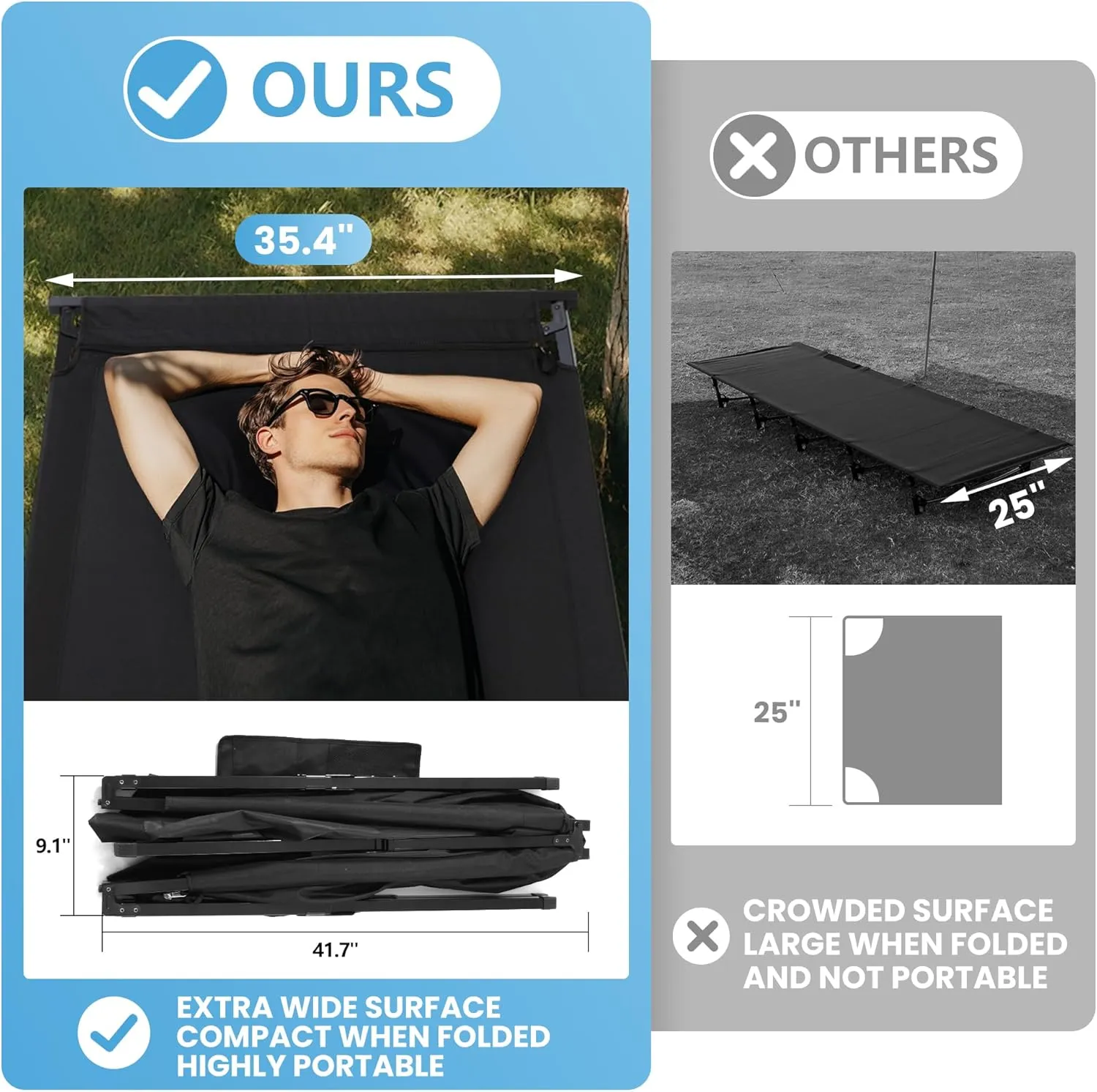 2 Pack Extra Wide Camping Cot for Adults Oversized Sleeping Cots XXL Folding Bed with Carry Bag Portable Cot for Outdoor,Support to 550 lbs,Black