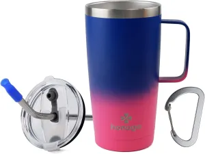 20 oz Stainless Steel Vacuum Insulated Tumbler with Lid and Straw, Thermal Travel Coffee Mug with Handle, Keep Hot & Cold, Water Canteen, Beer Cup, Spill proof, BPA free (Navy Pink)