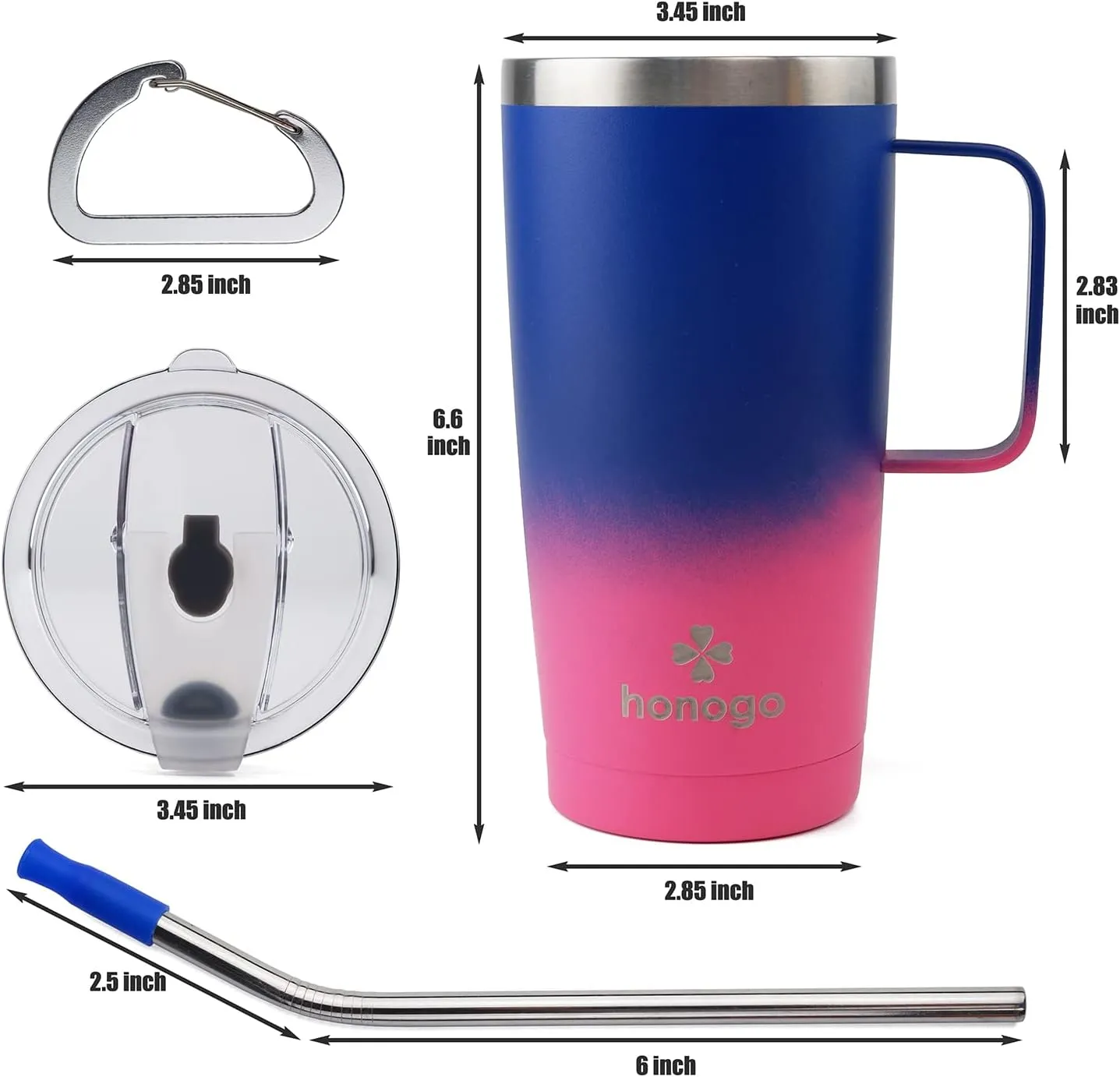 20 oz Stainless Steel Vacuum Insulated Tumbler with Lid and Straw, Thermal Travel Coffee Mug with Handle, Keep Hot & Cold, Water Canteen, Beer Cup, Spill proof, BPA free (Navy Pink)