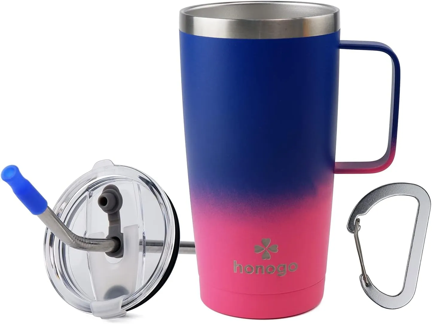 20 oz Stainless Steel Vacuum Insulated Tumbler with Lid and Straw, Thermal Travel Coffee Mug with Handle, Keep Hot & Cold, Water Canteen, Beer Cup, Spill proof, BPA free (Navy Pink)