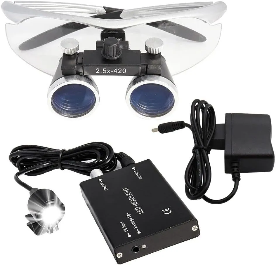 2.5X Loupe Lab Medical Loupe Magnifier Binocular Headlight Dentists Headlamp 3W (Silver)