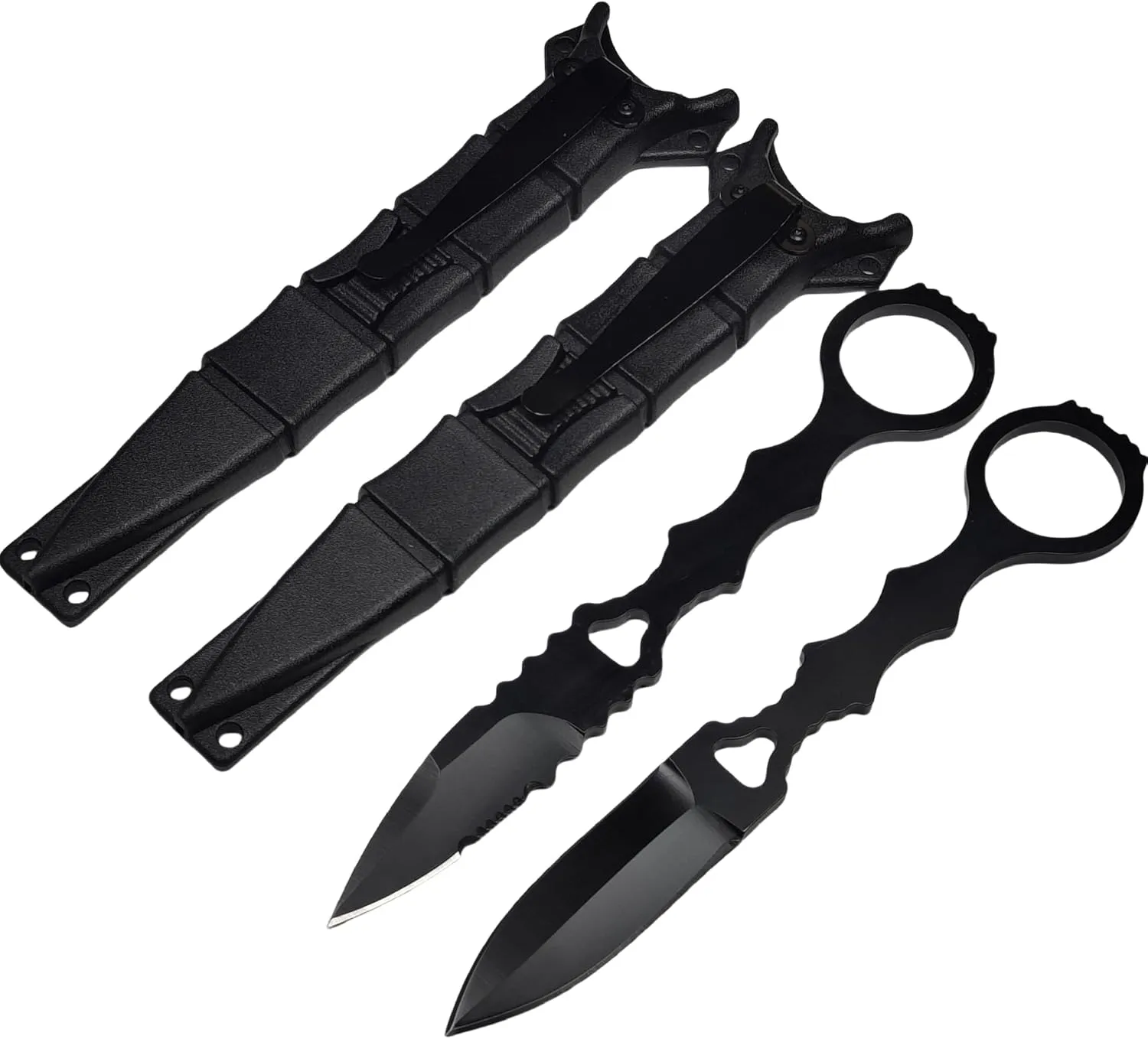 2Pcs 6.7" Tactical Knife with Sheath,Protable Fixed Blade Knife,EDC Knife,Spear Point Serrated Edge Blade with Pocket Cip For Camping Hunting Hiking Fishing