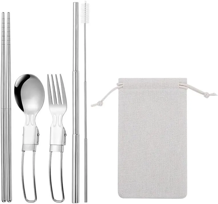 304 Stainless Steel Folding Tableware Set of 5 Suitable for Picnic Camping Travel Hiking(W5PCS-1)