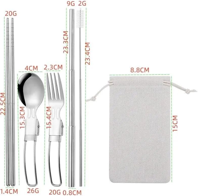 304 Stainless Steel Folding Tableware Set of 5 Suitable for Picnic Camping Travel Hiking(W5PCS-1)