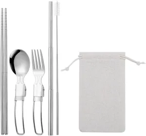 304 Stainless Steel Folding Tableware Set of 5 Suitable for Picnic Camping Travel Hiking(W5PCS-1)