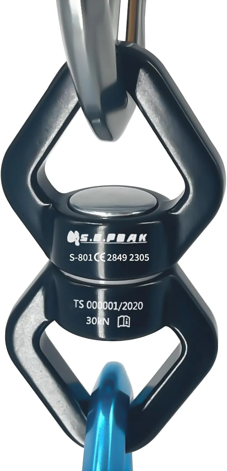 30kN Swing Swivel, CE Certified Safe Swivel Hook, 360°Rotational Device, Silent Hanging Accessory for Tree Swing, Aerial Dance, Swing Spinner Hanger, Rock Climbing, Hanging Hammock,Carabiner